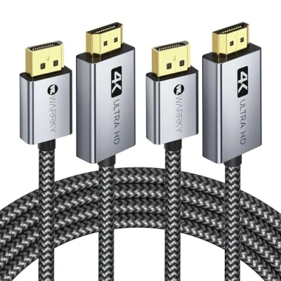 Immagine di WARRKY Cavo DisplayPort a HDMI 4K, Display Port 1.8M 2 Pezzi [2K@60Hz, 1080P@120Hz, Nylon Intrecciato, Placcati in Oro] Unidirezionale DP to