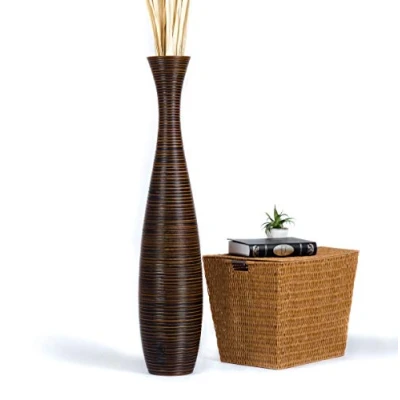 Immagine di Leewadee Grande Vaso Da Terra: Alto Stile Boho In Legno Di Mango Per Rami Pampa, 110 cm, Marrone