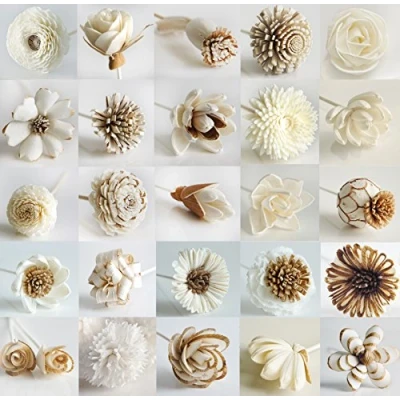 Immagine di Exotic Plawanature Set di 25 fiori misti legno Sola con diffusore a bastoncini, per profumare la casa e oli aromatici.