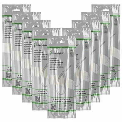 Immagine di intervisio Fascette Plastica per Cablaggio 200 mm x 3,6 mm, Fermacavo Bianche Elettricista 200mm Nylon Cavi Stringicavo, Bianco, 900 Pezzi