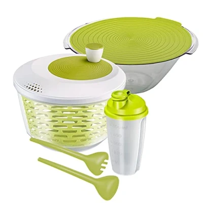 Immagine di Westmark Set per Insalata, 4 Pezzi, Centrifuga Insalatiera, Posate Insalata e Shaker Condimenti, Plastica, Trasparente/Bianco/Verde, 243022E6