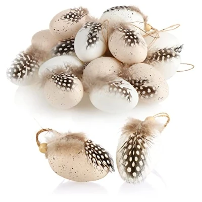 Immagine di com four® 18x Uovo di Pasqua da Appendere Uova con Piume Decorazione per Cespuglio a Forma Quaglia