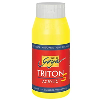 Immagine di Kreul 17313 Solo Goya Triton S, acrilica al cedro, flacone, rapida essiccazione con effetto lucido, vernice a base d&#039;acqua, qualità da studio, buona copertura e alta resa, Colore Citron, 750 ml,