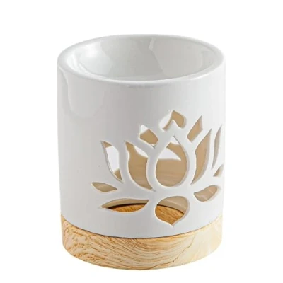 Immagine di Bruciatore profumato Ceramy Ninfea fondente Oggetto artigianale alla moda Lotus Aromaterapia facile Diffusore di oli essenziali profumi e fragranze 50 ml H 10,5 cm