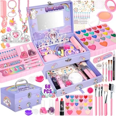 Immagine di POWLYB Trucchi Bambina Set, Sicuro e Atossico Lavabile Valigetta Anallergici, Trousse Bambina, Giochi Natale Compleanno Regalo 4 5 6 7 8 9 10 Anni