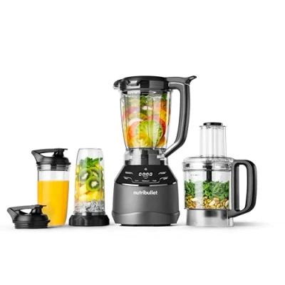Immagine di nutribullet Triple Prep, robot da cucina, Frullatore Multifunzione, Potenza 1500W, Caraffa 1.8l, Ciotola 1,6l, disco per affettare e sminuzzare, lama impastare tritare, nero, NBF580B