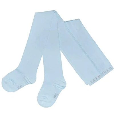 Immagine di Weri Spezials, collant per bambini e bambine, in tinta unita, diversi colori alla moda, di cotone, Azzurro, 98 cm 104