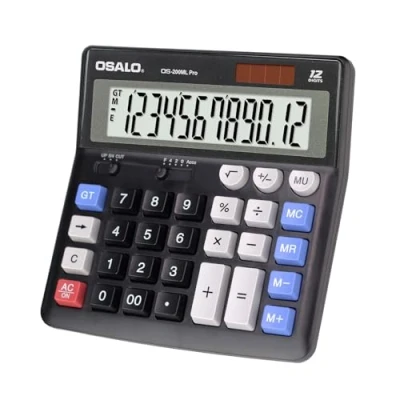 Immagine di OSALO calcolatrice da tavolo con display extra large a 12 cifre, LCD, contabile pulsante di risposta gigante, batteria e alimentazione solare, per ufficio, lavoro, casa, uso
