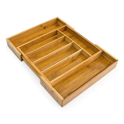 Immagine di Relaxdays portaposate in bambù, 5 7 scomparti, regolabile per cassetto, larghezza 31,5 49 cm, naturale