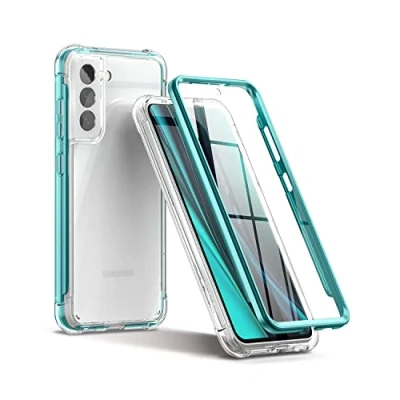 Immagine di SURITCH custodia trasparente per Samsung Galaxy S21 FE da 6,4 pollici (solo pellicola protettiva integrata), guscio rigido protettivo integrale + morbida in TPU (bordo