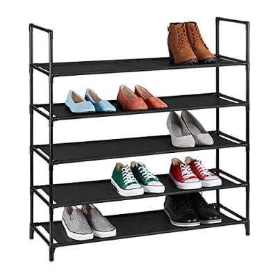 Immagine di Relaxdays Scarpiera in TNT con Sistema ad Incastro, a 5 Livelli, per 20 Paia di Scarpe, HLP 90,5x87,5x30 cm, Nero, Lega Acciaio, 1 pz