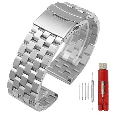 Immagine di Kai Tian 22mm Cinturino Orologio Acciaio Inossidabile Fascia Polso Watch Band Chiusura Distribuzione Guarda Braccialetti per Donne Uomini Argento