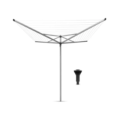 Immagine di Brabantia Stendibiancheria Topspinner 40m di Spazio per Stendere Corde Resistenti ai raggi UV &amp; Profilo Antiscivolo con Tubo Cemento (45 mm) Metallic Grey ø 271cm
