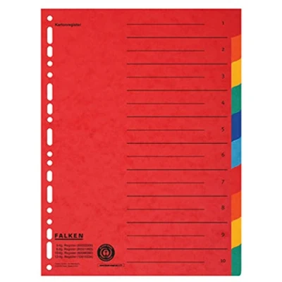Immagine di Falken 80086390 Divisore DIN A4, Fuori misura blank Cartone Multicolore 10 schede con stampa organizzativa