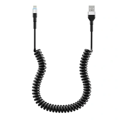 Immagine di cavo Lightning a spirale, di ricarica i Phone per auto, [certificato Apple MFi] CarPlay con trasmissione dati e LED, caricatore USB retrattile Phone/Pad/Pod