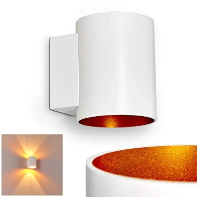Immagine di lampada da parete Letsbo in metallo bianco/oro, moderna con effetto luce, 1 attacco G9, interna up &amp; down, senza lampadina/e