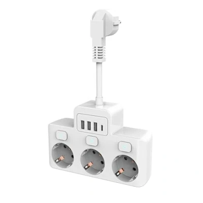 Immagine di SPORWAY Ciabatta Multipresa con 3 Prese: 1 USB C e USB, da Parete Salvaspazio Adattatore Multipresa, Elettrica Presa Schuko 16A/4000W