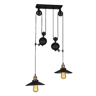 Immagine di Lampada a sospensione vintage, Lampadario retrò industriale, COCOL Bar E27 Edison, industriale Sospensioni in metallo Stile ruota con onda Retro regolabile Nero（B）