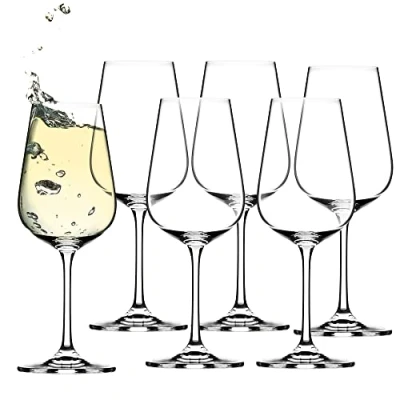 Immagine di KADAX Calice Vino Bianco, 360 ml, Set di 6 Calici da in Cristallo, Bicchieri con Stelo lungo, eleganti per casa e feste, Bianco