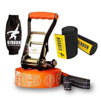 Immagine di Gibbon Slacklines, Travel Line, con Treewear, marrone, 15 metri (12,5 m di fettuccia + 2,5 cricchetto cucito) larghezza 2&quot;/5 cm