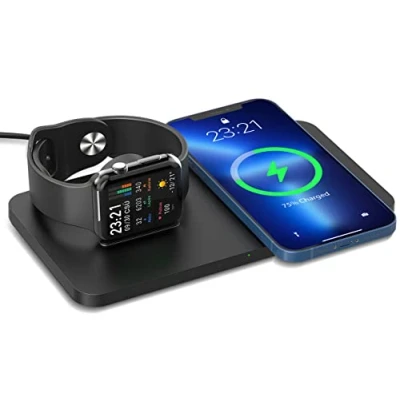 Immagine di ANSTA Caricabatterie, caricabatterie wireless 2 in 1 a induzione stazione di ricarica compatibile con Galaxy S22/S21/S20/Note 20/10, iPhone 14/14 Plus/13/12 Pro/12/11