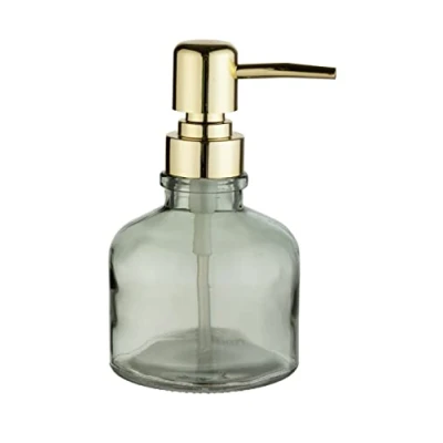 Immagine di Wenko Dispenser per Sapone Atessa Menta, Raffinato a Pompa in Vetro con Testa Della Dorata, Ricaricabile Max. 200 Ml di Liquido, Ideale Lavandini Del Bagno, Ø 8 X 14 Cm