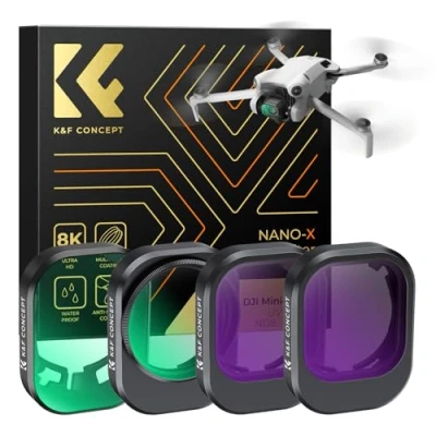 Immagine di K&amp;F Concept MINI 4 PRO Filtri Kit, Filtro Polarizzatore Circolare CPL, UV, ND8, ND16 Compatibile con DJI per 28 Strati Nano Rivestimento