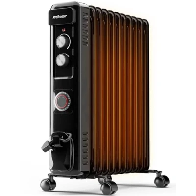 Immagine di Pro Breeze Mini radiatore ad olio da 2500 W con 11 lamelle, elettrico, timer 24 ore, a risparmio energetico, 3 livelli di riscaldamento, termostato regolabile e funzione