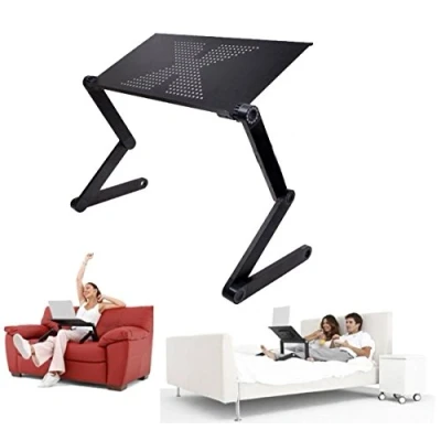 Immagine di tavolino pieghevole per computer portatile, PC, tablet, tavolo da stiro regolabile, letto, supporto lettura, divano, libri, riviste e colazione in terrazza, lega
