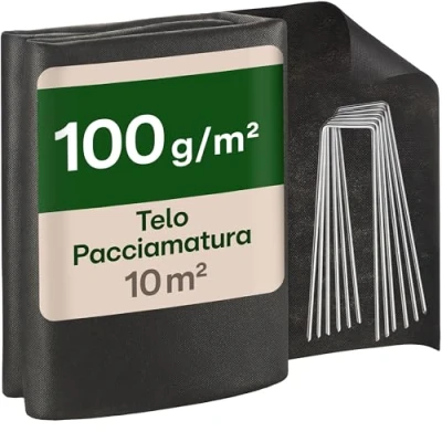 Immagine di Praknu Tessuto Antierbacce 100g/m² con 8 Picchetti Extra Resistente &amp; Anti UV 10m² Telo Traspirante Antistrappo Ideale per Giardino, Orti Rialzati Terrazze
