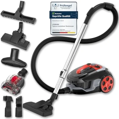 Immagine di LEHMANN Typhoon aspirapolvere senza sacchetto 4000 Watt a ciclone con set di accessori filtro HEPA, turbo spazzola, contenitore per la polvere 2,5L