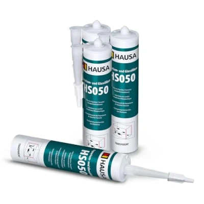 Immagine di HAUSA silicone per acquario, vetro HS050, trasparente, 4 adesivi in da 310 ml, acquari, terrari, costruzioni vetro, indurimento rapido, resistente all&#039;acqua dolce e al mare, a