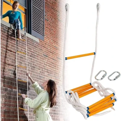 Immagine di Scala di Corda 4M, Emergenza a 2 Piani con Moschettone e Guanti, Sicurezza Antincendio per Finestre Balcone da Poweka