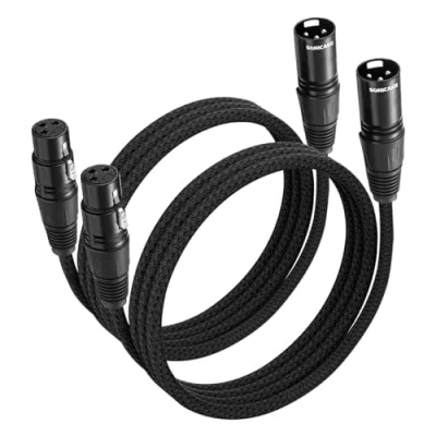 Immagine di SONICAKE cavo microfonico XLR da connettore maschio a femmina 3 pin in nylon intrecciato nero (2M 2 Pack)