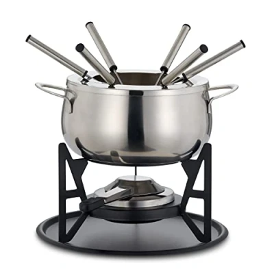 Immagine di OS Oak &amp; Steel ENGLAND Set da 10 Pezzi per Fonduta Bourguignonne in Argento con Pentole Acciaio Inossidabile e Confezione Regalo di Design Raffinato