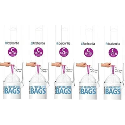 Immagine di Brabantia Sacchetti per la spazzatura resistenti, perfetti (5 confezioni da 20) 10 a 12 litri