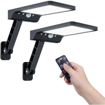 Immagine di Moman Luce Solare LED Esterno, Faretto da Esterno con Sensore di Movimento 2200mAh 3 Modalità IP65 Impermeabile Lampada Potenti Telecomando 2 Pezzi,
