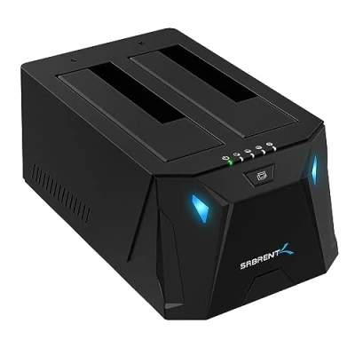 Immagine di SABRENT Docking Station SSD/Hard Disk esterno/HDD 2.5/3.5 pollici, USB C, 2 slot per SSD/HDD, con alimentatore, SSD SATA fino a 22TB, funzione Duplicatore/Clonatore di Hard (EC CH2B)