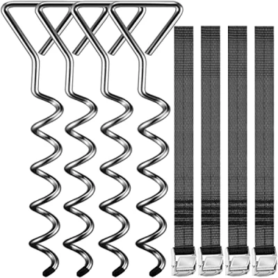 Immagine di Monzana 4 Picchetti a Vite Ancoraggio Terra 42,5cm 5 Spirali 900kg Cinghie Regolabili Acciaio Inox