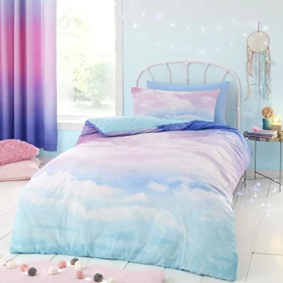 Immagine di Catherine Lansfield Ombre Rainbow Clouds Set copripiumino singolo reversibile con federa, colore: pastello