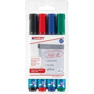 Immagine di Flipchart Marker edding 383 Astuccio con punta a scalpello, PG=4ST, blu, verde, rosso, nero