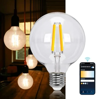 Immagine di Aigostar Lampadina Vintage Smart, E27 LED 6W Transparente Lampadine Filamento a Globo G95, 850 LM Bianco Caldo Dimmerabile 2700K 6500K, Compatibile con Alexa e Google Home, 2.4GHz WiFi
