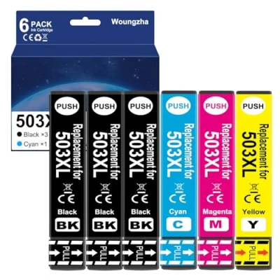 Immagine di Woungzha 503XL Inchiostro Cartucce Compatibile per Epson 503 XL Expression Home XP 5200 5205 Workforce WF 2960DWF 2965DWF (6 Pack)