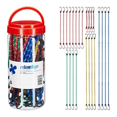 Immagine di Relaxdays Elastici con Ganci, Set 24 Cavi Portapacchi, Molle per Auto &amp; Bici, 5 Misure, Universali, Multicolori