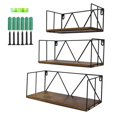 Immagine di EYMPEU Mensola da Muro in Legno Rustico per Bagno, Camera Letto, Cucina, Ufficio, 40.7 x 13.4 14.1 cm, Set 3 con Misure Diverse