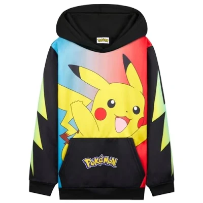 Immagine di Pokémon Felpe con Cappuccio per Bambini e Ragazzi, Felpa Comoda Tasca a Canguro (Nero/Multi Pikachu, 11 12 Anni)