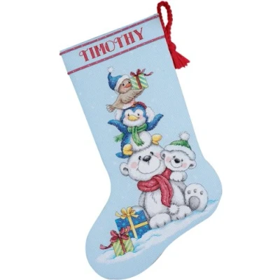 Immagine di Stack Of Critters Stocking Counted Cross Stitch Kit 16&quot; Long