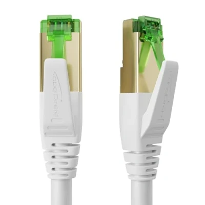 Immagine di KabelDirekt Cavo Ethernet Cat 7, resistente alla rottura 20 m LAN da 10 Gigabit Disponibile in 0,25 30 (Cavo di rete/internet ad alta velocità, PC, switch/router/modem, RJ45, bianco)