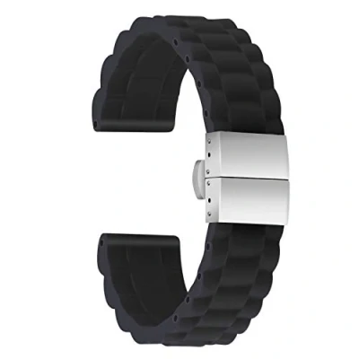 Immagine di ULLCHRO Bracelet Montre Haute Qualité Remplacer Silicone Link Pattern 16mm, 18mm, 20mm, 22mm, 24mm Caoutchouc avec Boucle Déployante Acier inoxydable (24mm, nero)