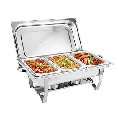 Immagine di Set Professionale per Chafing Dish, Scaldavivande Buffet Acciaio Inox 3X 9L, 52,8 x 32,5 9,2cm Contenitore Vassoio di Riscaldamento Albergo Hotel Mensa Supermercato Ristorante